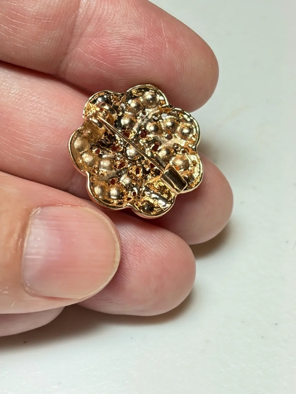 Elegant Gold & Pearl Swirl Brooch.